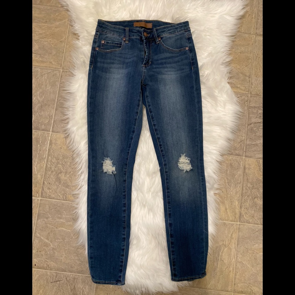 👗Leith Mid Rise Skinny Ankle Distressed Jeans